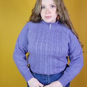 Vintage Karen Scott Lilac Purple Mockneck Cable Knit Sweater, PL